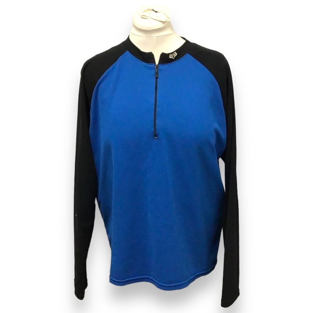 Fox Racing Men's Cycling Jersey Blue Black 1/4 Zip Long Sleeve MTB Bike Shirt XL